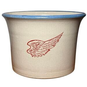 Vintage Red Wing Stoneware 1 lb Bread Baker Crock Bowl Blue Rim Planter MN